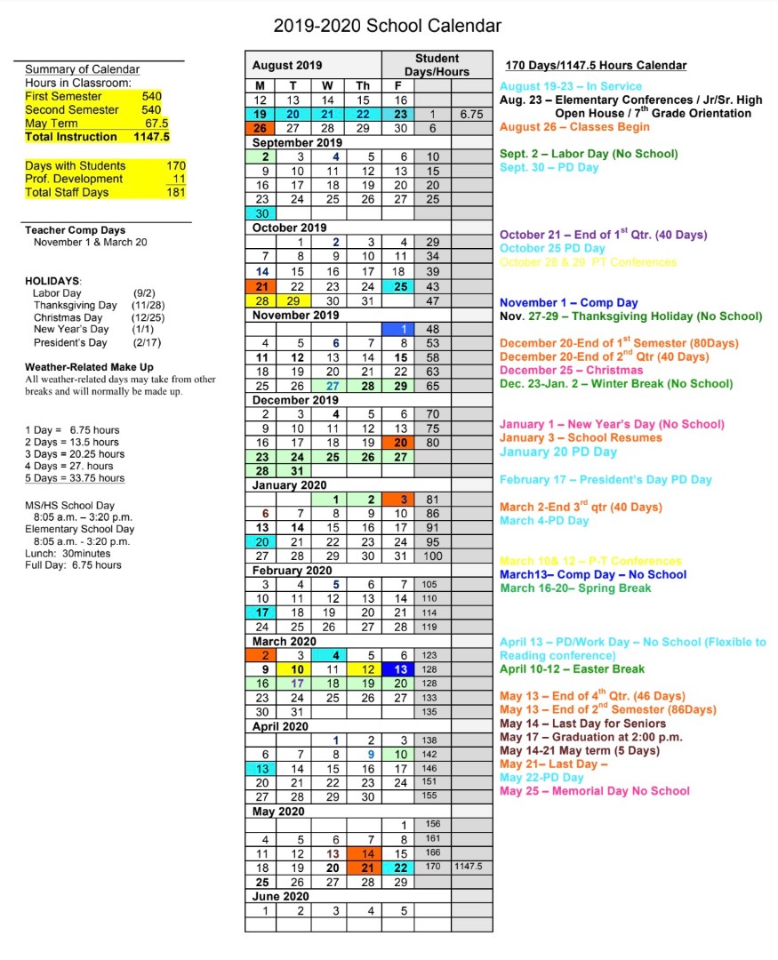 North Butler Schools District Calendar